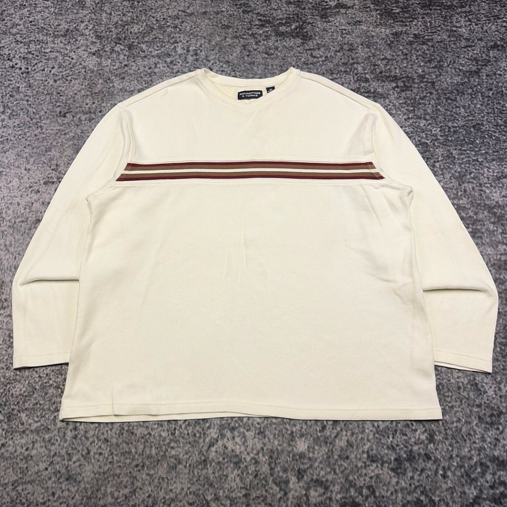 Roundtree & Yorke Shirt Long Sleeve Mens XLT Cream Striped Skater Grunge Y2K